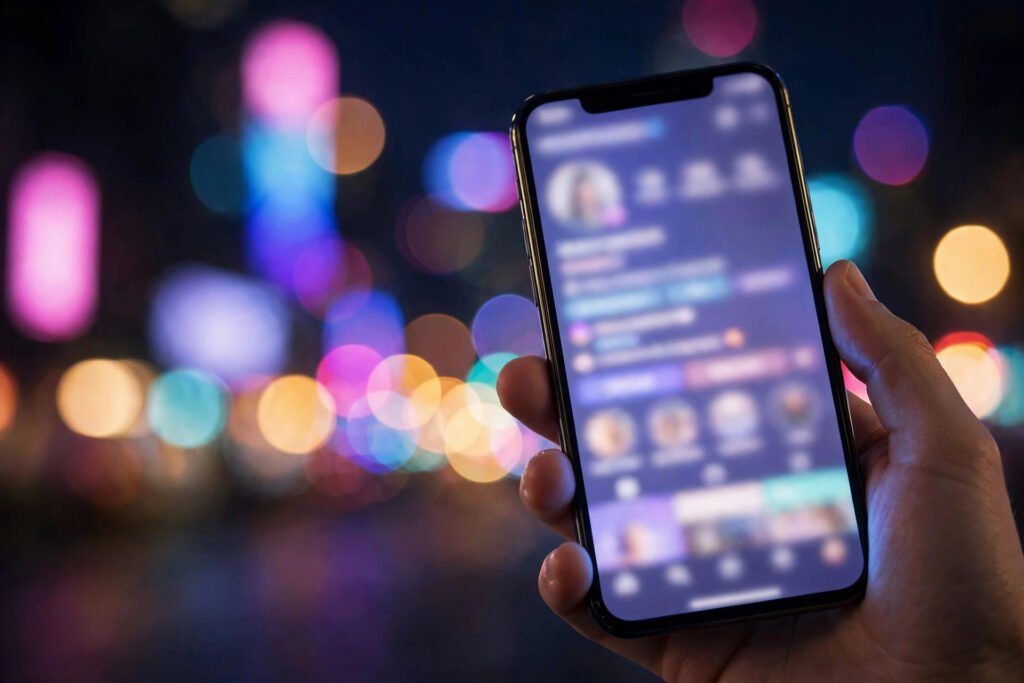 Smartphone showing cool Instagram username ideas at night