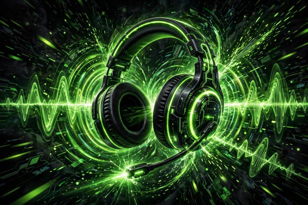 Glowing gamer headset artwork for cool Discord names made for voice chat