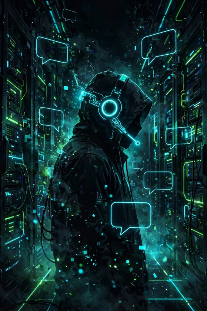 Hooded gamer avatar with glowing headset for edgy discord username generator names