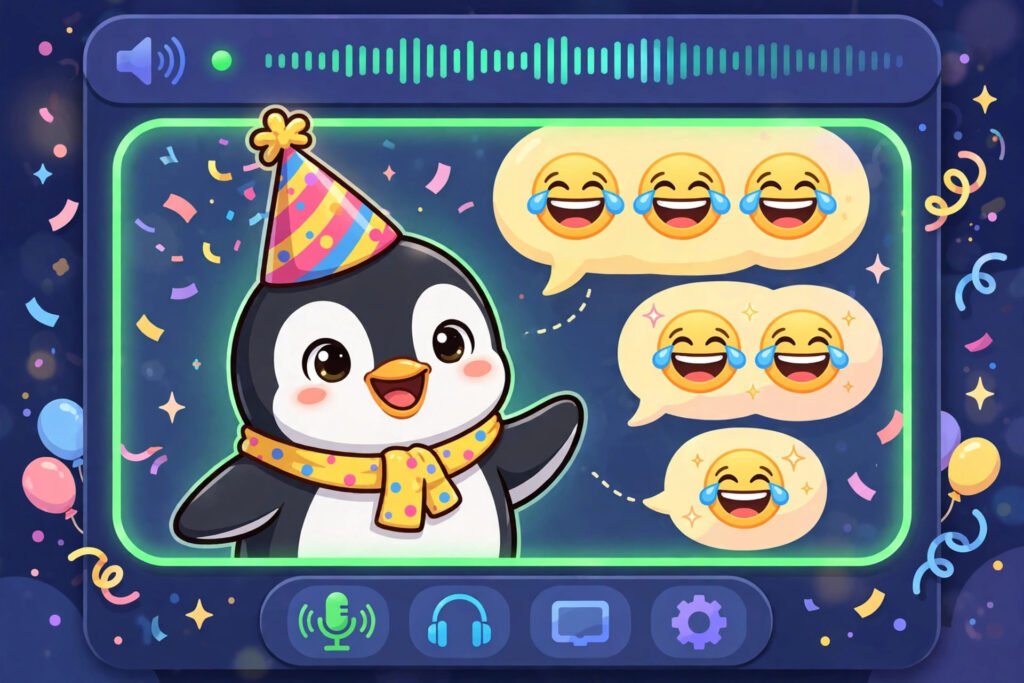 Funny discord usernames idea shown as a cartoon penguin joking in a voice chat