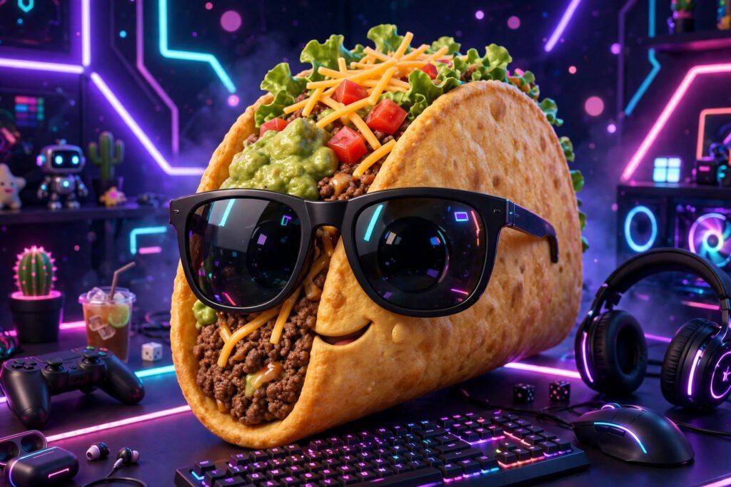 Hilarious discord name inspiration with a taco gamer avatar in a neon setup