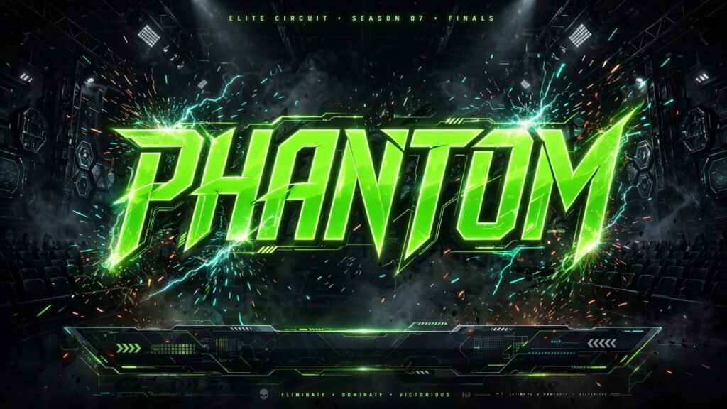 Neon esports graphic showing a powerful one word username for gaming tags