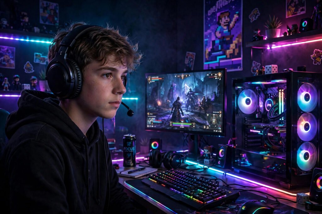 Gaming username ideas for boys with neon RGB gaming setup