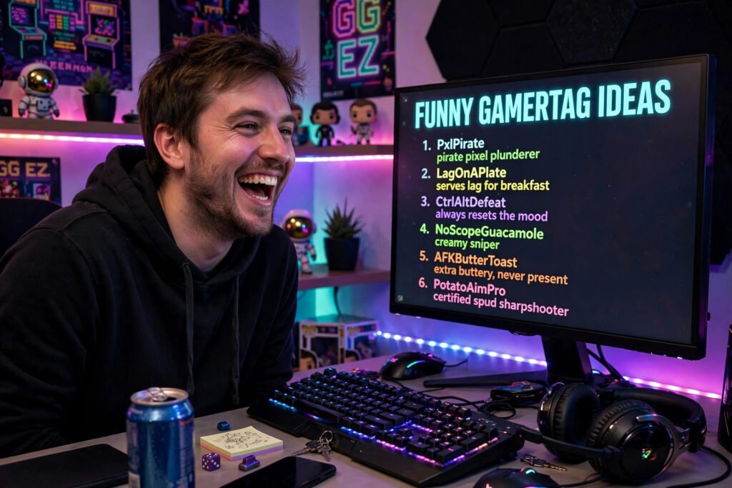 Funny Xbox gamertag ideas from the gamertag generator on a glowing monitor
