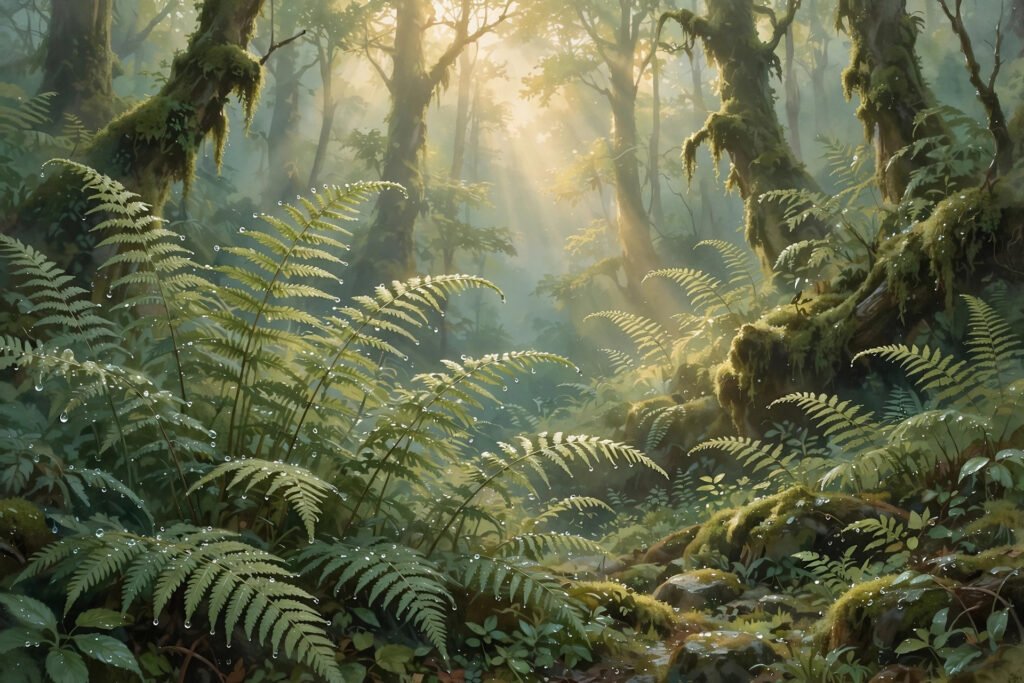Misty fern forest art for nature inspired aesthetic usernames with meaning
