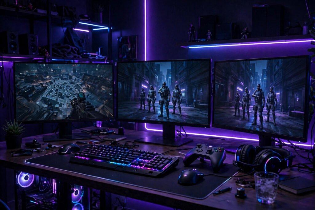 RGB gaming battlestation representing sweaty CoD username ideas for competitive players