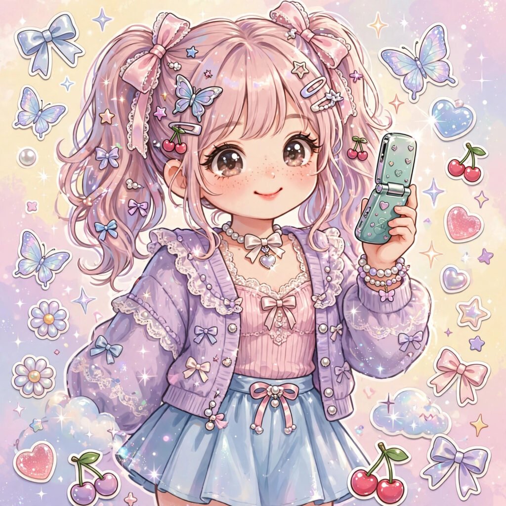 Trendy 2026 cute TikTok usernames illustration with a coquette Y2K character