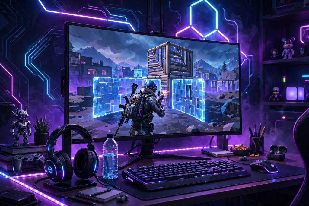 Sweaty tryhard Fortnite names with bold neon gaming graphics and battle effects