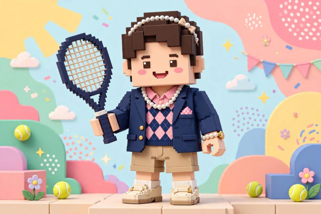 Cute preppy Roblox usernames with a blocky avatar in preppy outfit