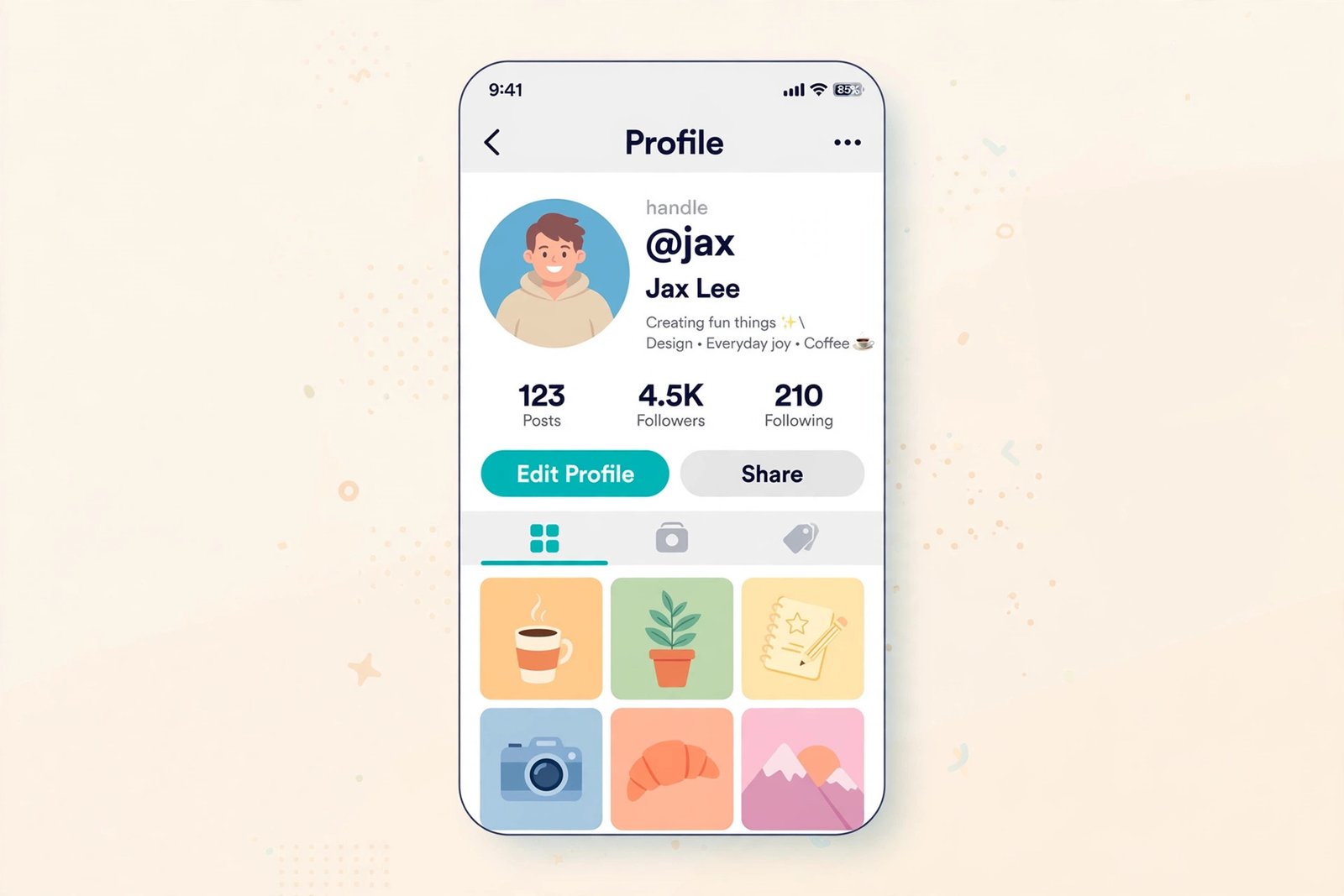 Phone screen showing a social profile with a rare 3 letter username in the handle field