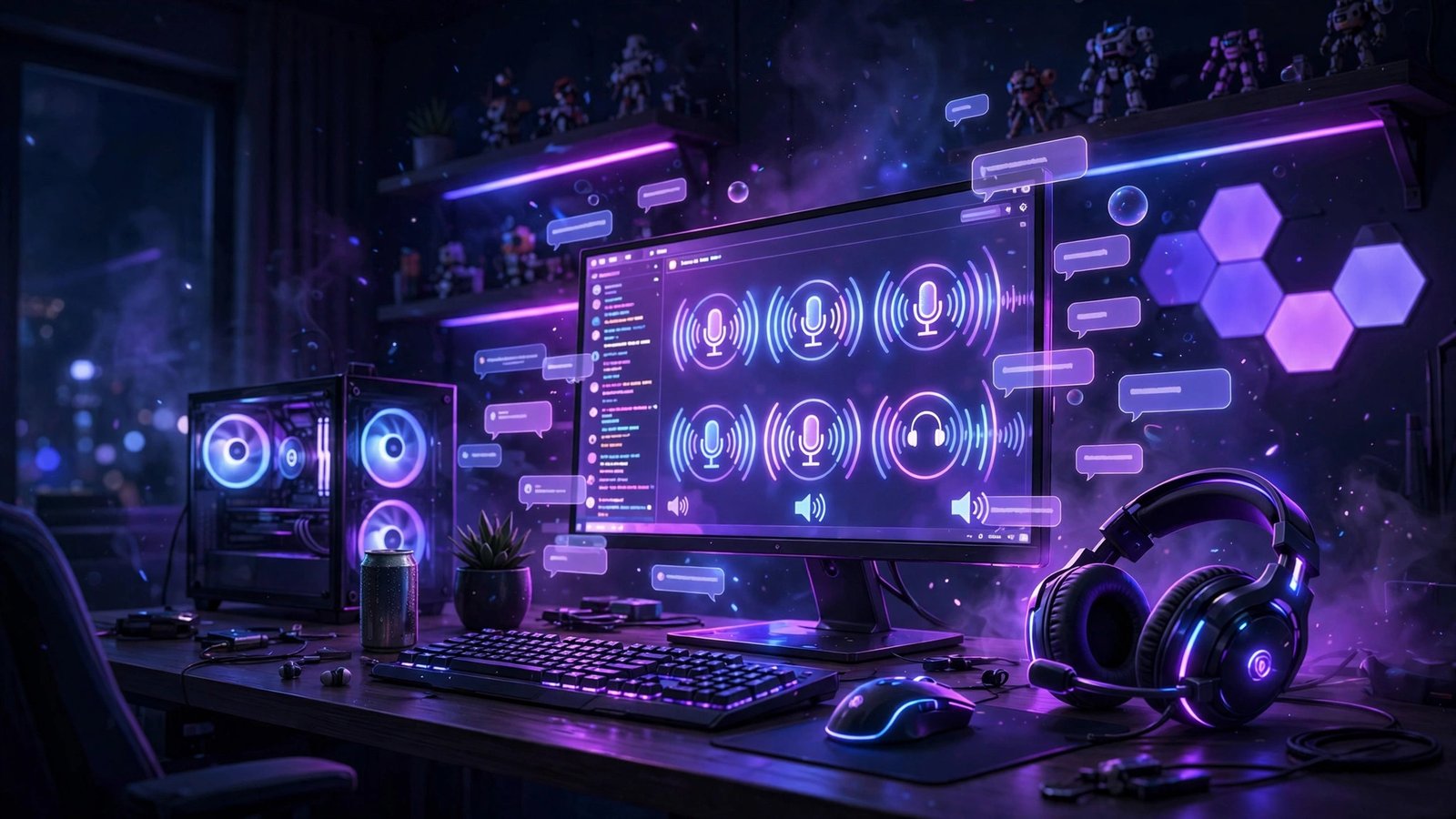 Neon gaming setup banner representing cool Discord names with voice chat energy