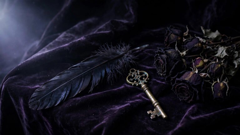 Dark aesthetic usernames featured image with gothic raven feather and black roses