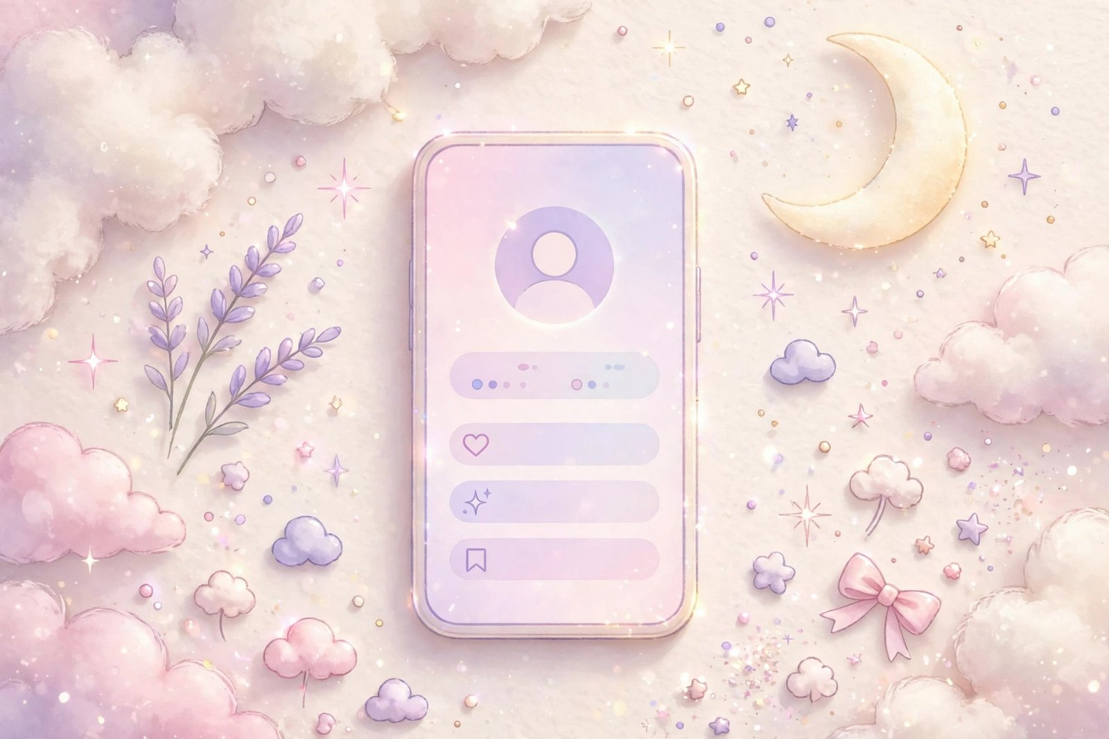 Dreamy pastel illustration showing how to make a username aesthetic on social media