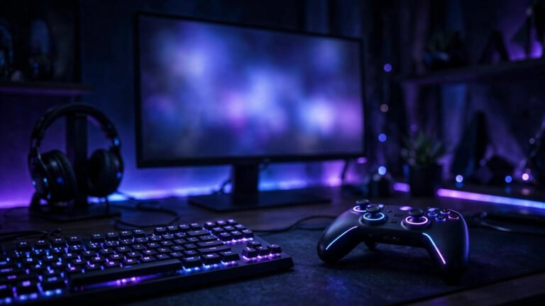 Gamer learning how to pick a gamertag at a neon lit desk setup with controller