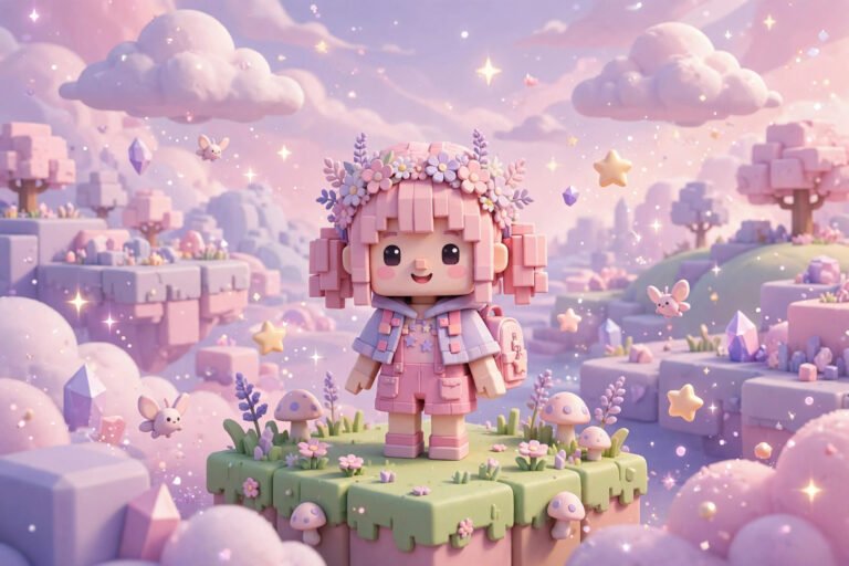 Cute usernames for Roblox girls: pastel game girl avatar with flower crown