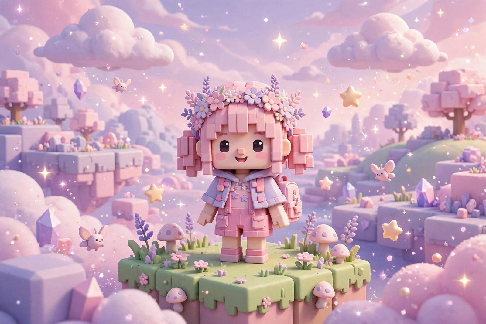 Cute usernames for Roblox girls: pastel game girl avatar with flower crown