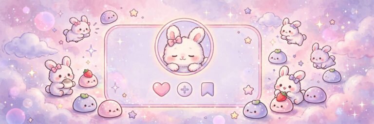 Cute TikTok usernames: pastel kawaii banner with bunny, mochi and stars