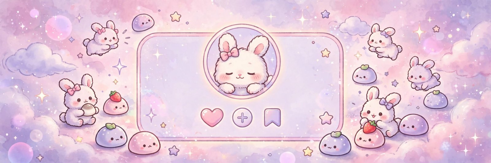 Cute TikTok usernames: pastel kawaii banner with bunny, mochi and stars