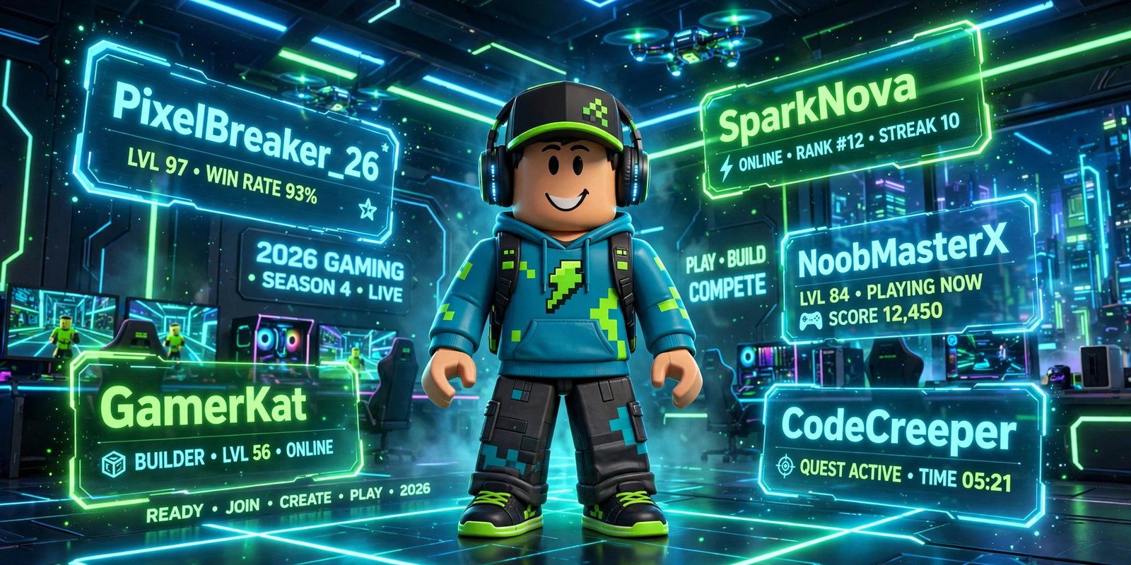 Best usernames for Roblox hero image with cool gamer names