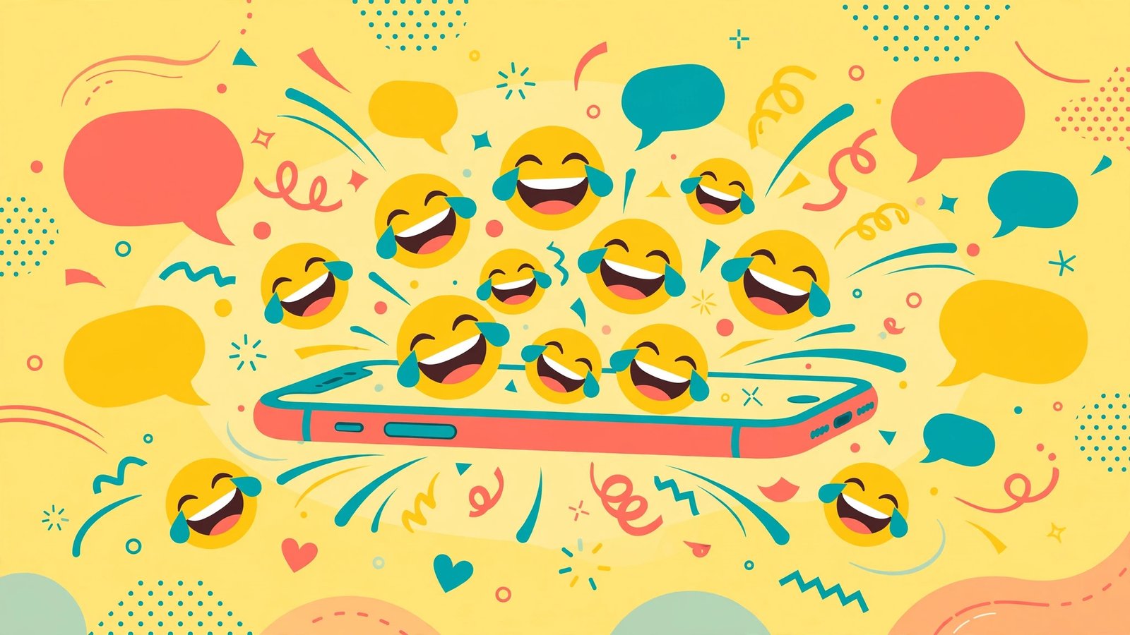 Funny Instagram usernames collage with laughing emojis, confetti and a smartphone