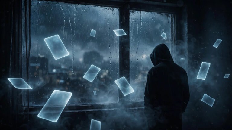 Collection of sad usernames displayed as emotional profile name ideas on a moody dark background