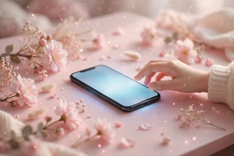Creative username ideas for girls on a glowing phone with pastel flowers