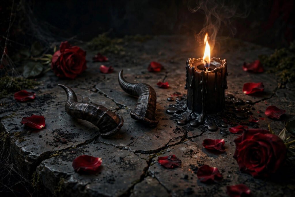 Gothic devil horns with black candle for aesthetic devil usernames