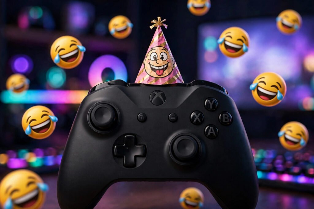 Silly game controller wearing a party hat among funny Xbox gamertags inspiration