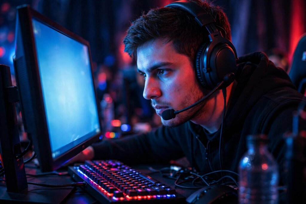 Focused esports player at PC for sweaty good gamertag ideas