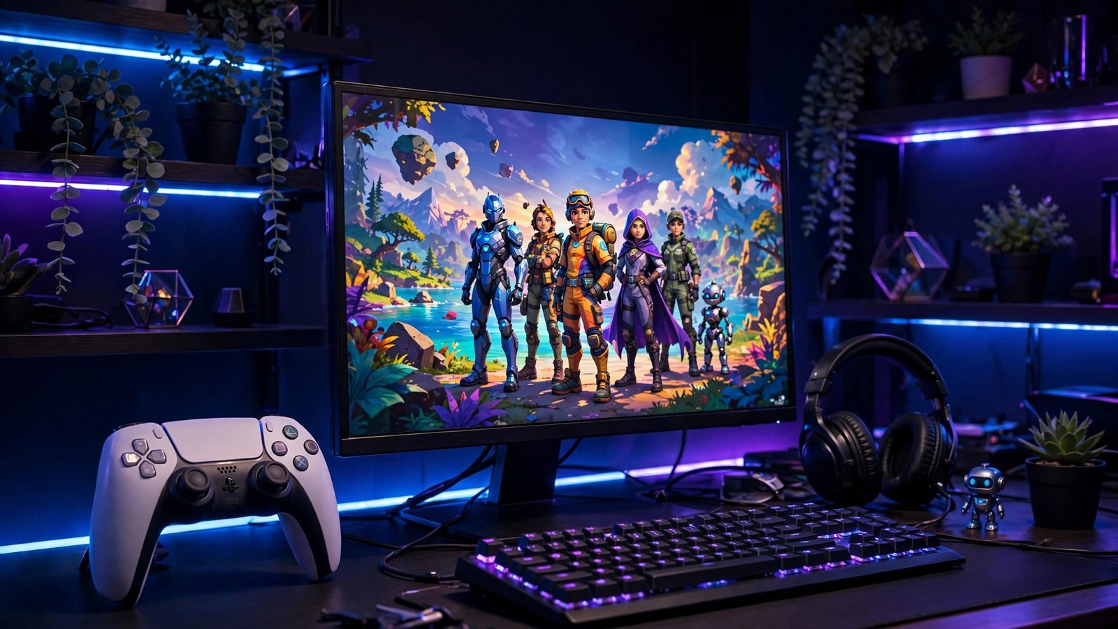 Cool PSN names featured image showing a PlayStation style controller and glowing game lobby