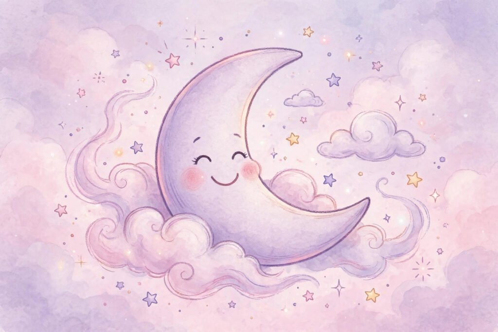 Cute smiling crescent moon with stars for cute moon usernames