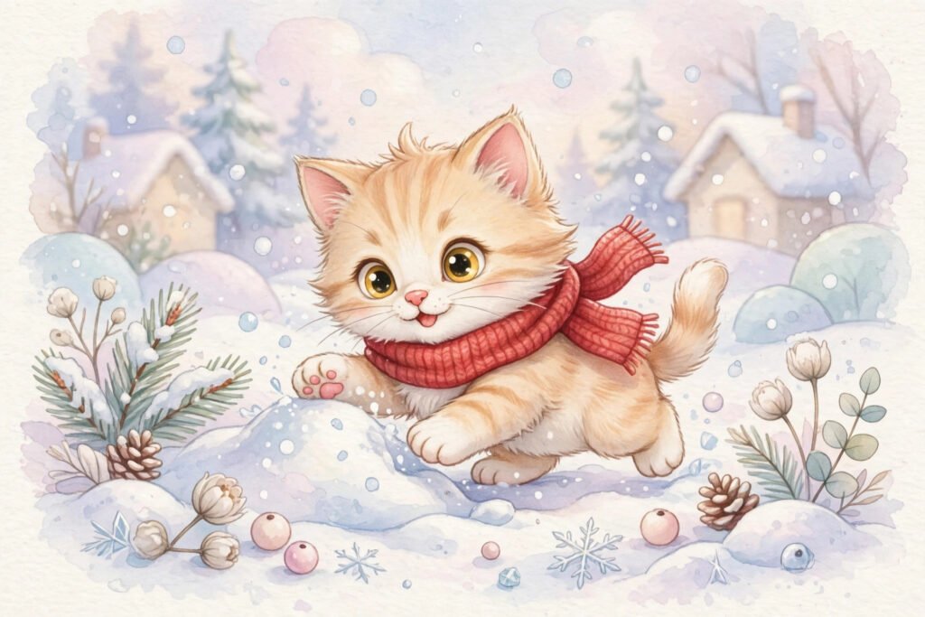 Cute kitten playing in snow, a cute winter usernames idea