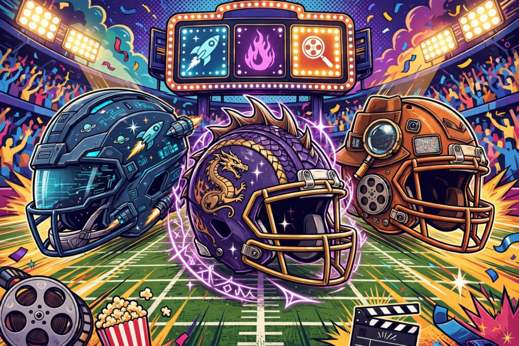 Movie and TV inspired fantasy football team names with film style football art