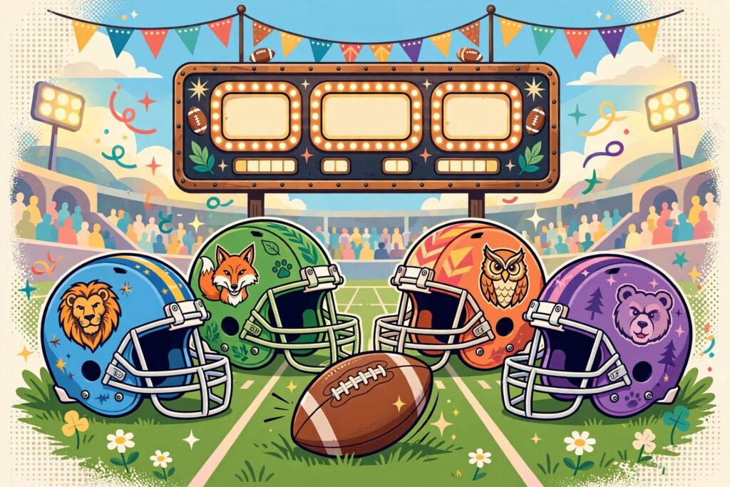 Clean fantasy football team names for family leagues with friendly football art