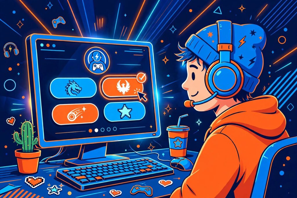 Cool reddit username ideas for gamers with a headset player picking a name on a computer screen