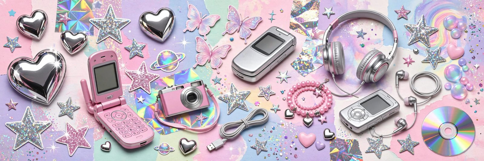 Y2K usernames collage with glitter, chrome and retro tech vibes