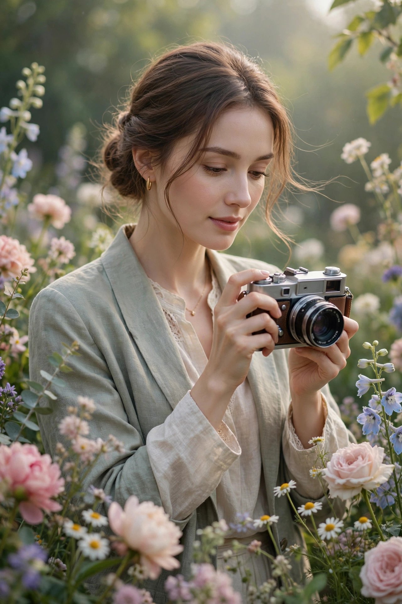 Photographer among flowers inspiring elegant photography page names for girls