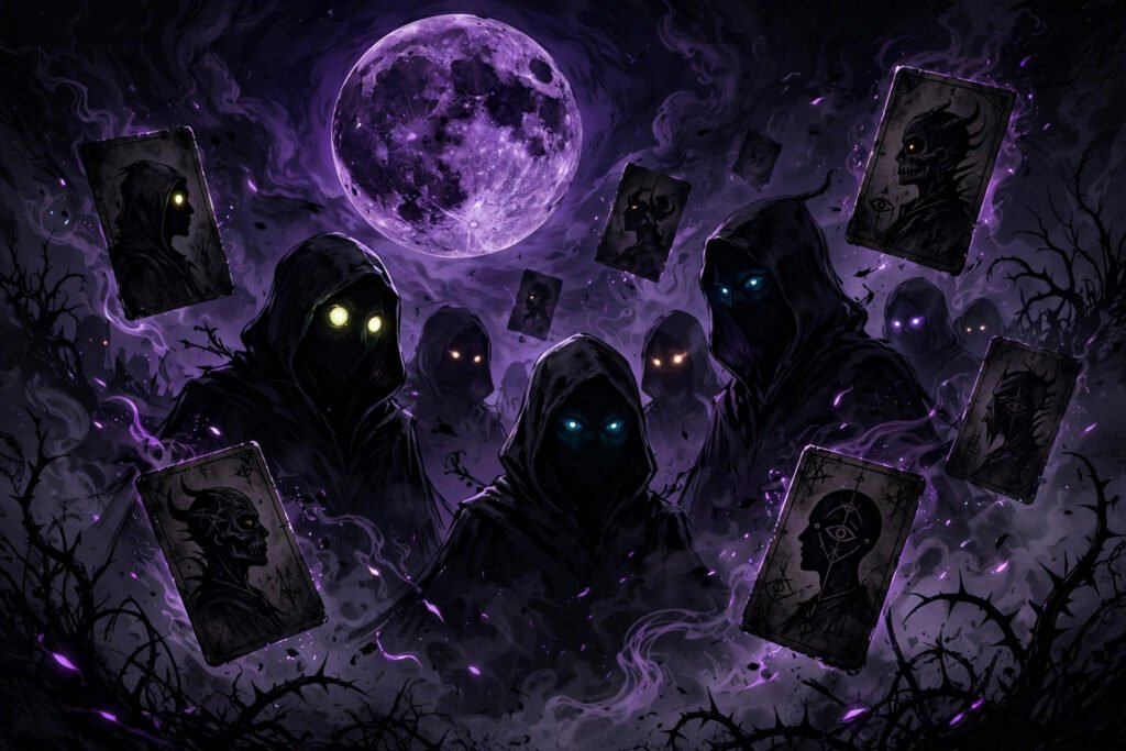 Dark aesthetic art for weird usernames with a spooky purple moon