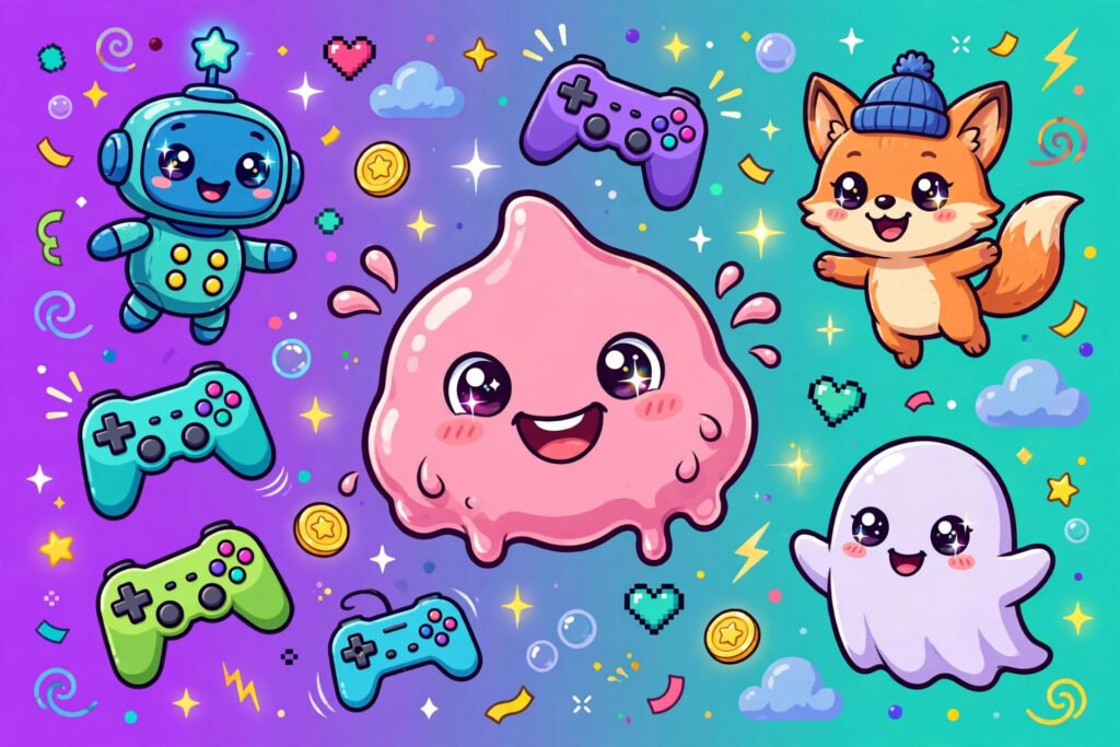 Colorful cute game characters art for funny cool gaming usernames list