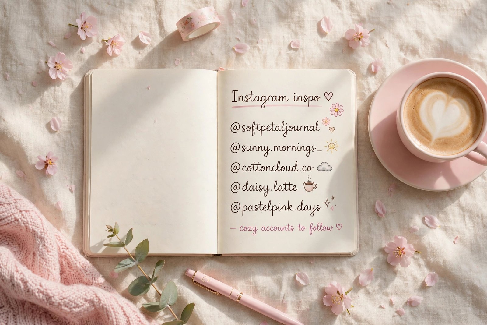 Notebook with cute aesthetic instagram username ideas written by hand