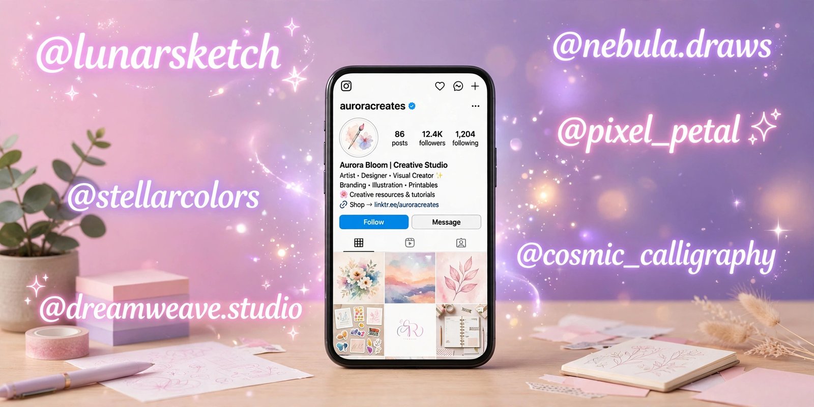 Free instagram username generator creating unique handles on a phone screen
