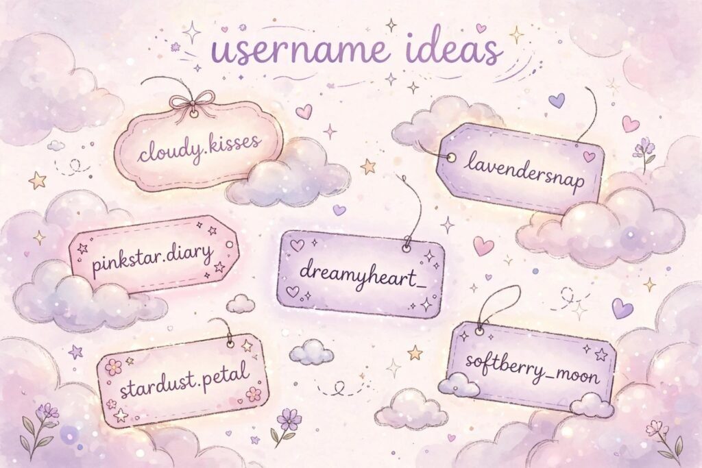 Cute aesthetic username ideas with soft pastel name tags