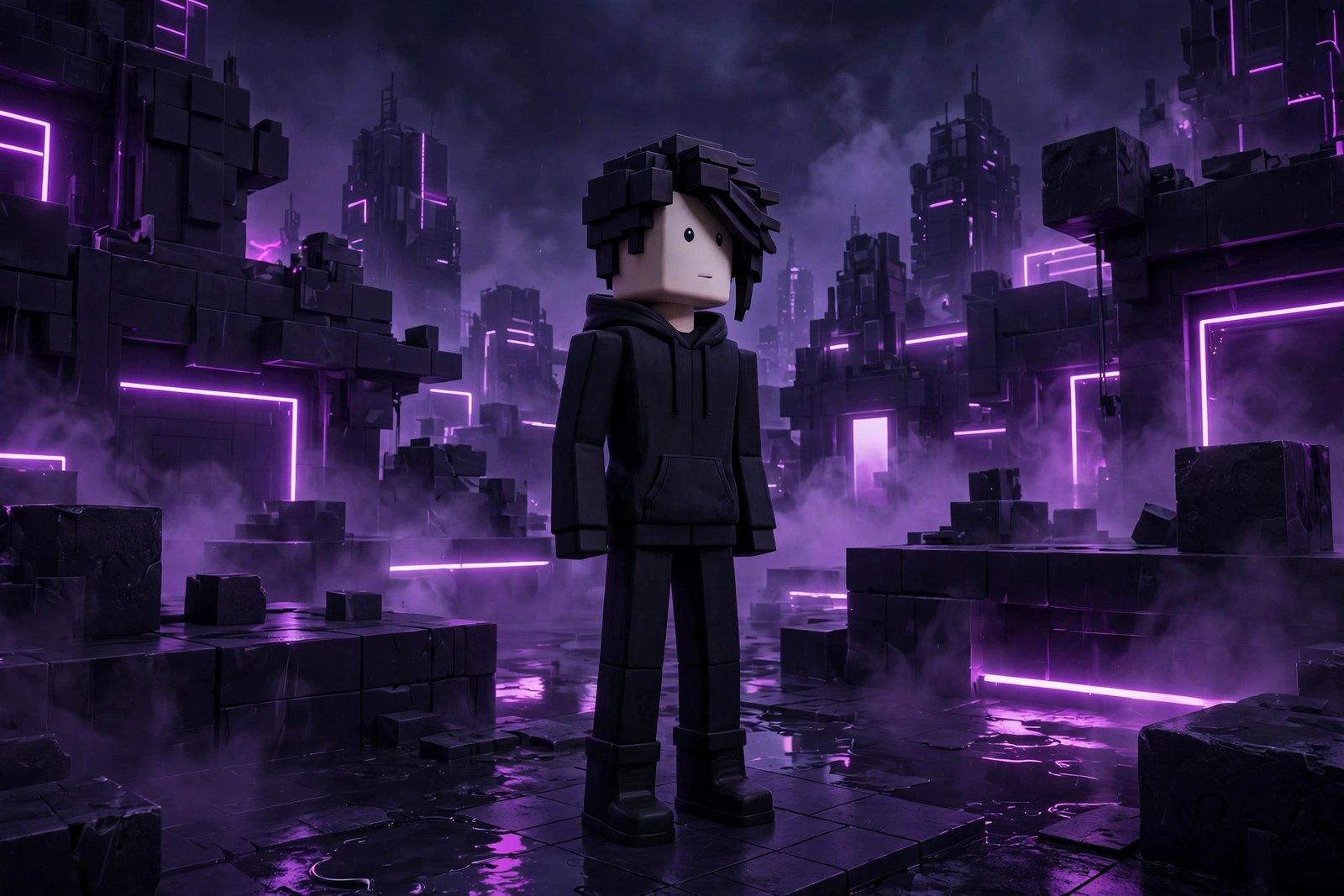 Roblox emo usernames with a dark moody avatar and soft purple glow