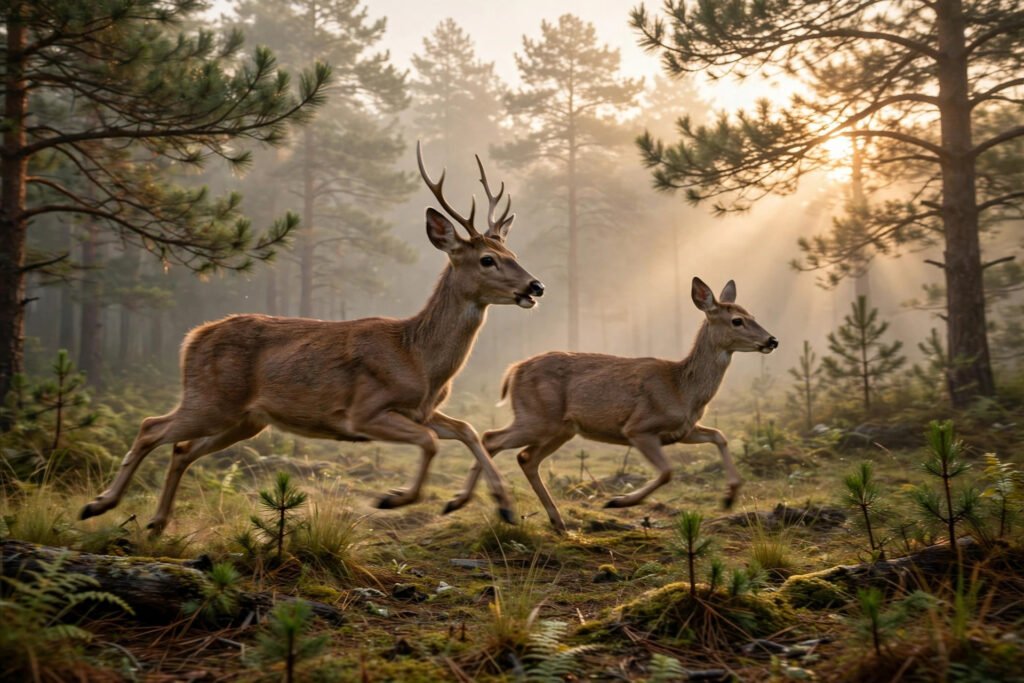 Graceful doe standing in an autumn forest with orange maple leaves, doe deer names