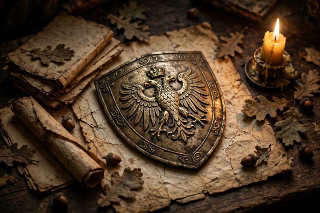 Antique German documents and family crest showing german last names history
