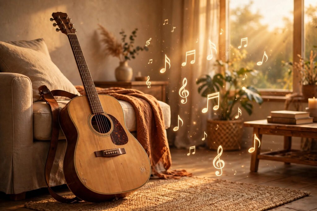 Music note names with guitar