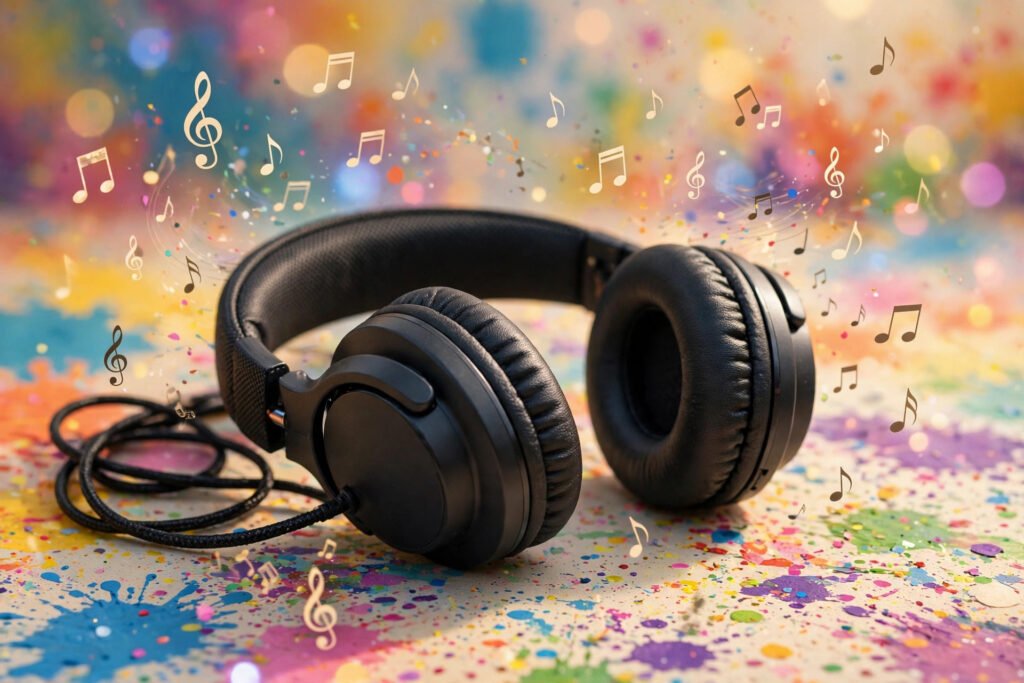Music note names with headphones